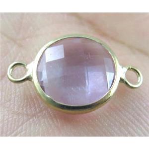 Chinese crystal glass connector, gold plated, lt.purple, approx 16mm dia [GSICC779-16MM]