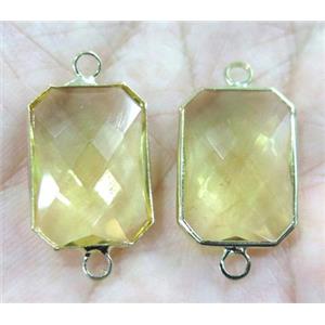 Chinese crystal glass connector, faceted rectangle, gold plated, approx 13x18mm [GSICC977-13X18MM]