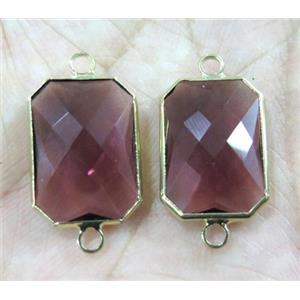 Chinese crystal glass connector, faceted rectangle, gold plated, approx 13x18mm [GSICC979-13X18MM]