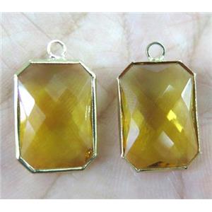 Chinese crystal glass pendant, faceted rectangle, gold plated, approx 13x18mm [GSICC985-13X18MM]