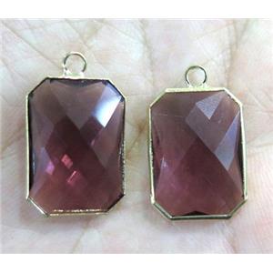 Chinese crystal glass pendant, faceted rectangle, gold plated, approx 13x18mm [GSICC986-13X18MM]