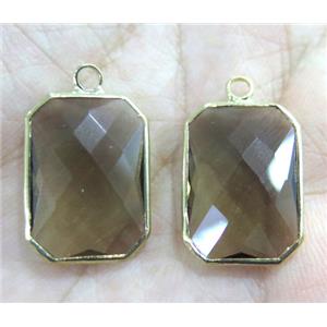 Chinese crystal glass pendant, faceted rectangle, gold plated, approx 13x18mm [GSICC987-13X18MM]
