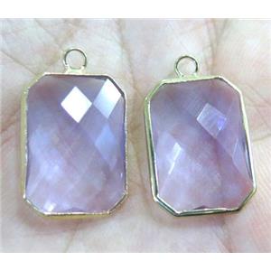 Chinese crystal glass pendant, faceted rectangle, gold plated, approx 13x18mm [GSICC988-13X18MM]