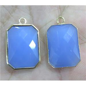 Chinese crystal glass pendant, faceted rectangle, gold plated, approx 13x18mm [GSICC989-13X18MM]