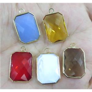 Chinese crystal glass pendant, faceted rectangle, gold plated, approx 13x18mm [GSICC992-13X18MM]