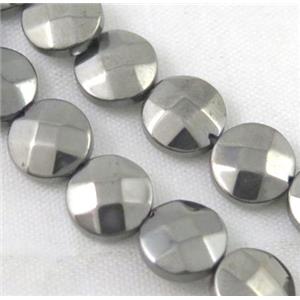 hematite bead, no-magnetic, faceted flat round, approx 8mm dia [HBOS173-8MM]