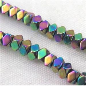 rainbow electroplated hematite rhombic seed beads, approx 4x4mm dia [HBOS179-4X4MM]