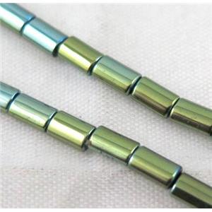 hematite tube beads, green electroplated, approx 3x5mm [HBOS184]