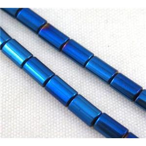 hematite tube beads, blue electroplated, approx 3x5mm [HBOS188]
