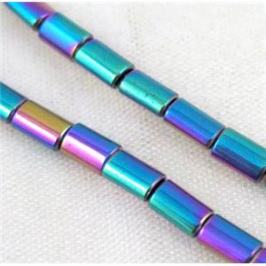 hematite tube beads, rainbow electroplated, approx 3x5mm [HBOS190]