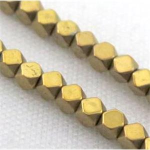 hematite beads, faceted round, gold electroplated, approx 4x4mm dia [HBOS197-4X4MM]