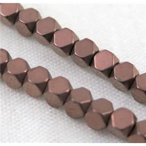hematite beads, faceted round, redcopper electroplated, approx 4x4mm dia [HBOS199-4X4MM]