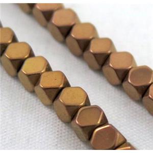 hematite beads, faceted round, antique gold, approx 3x3mm [HBOS202-3X3MM]