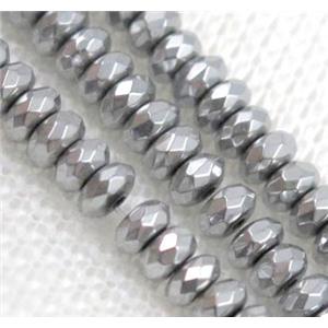 hematite beads, faceted rondelle, platinum plated, approx 3x4mm [HBOS205-3X4MM]