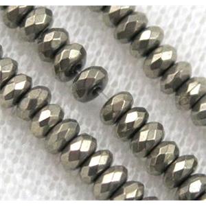 hematite beads, faceted rondelle, pyrite color, approx 3x6mm [HBOS206-3X6MM]