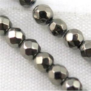 faceted round hematite beads, pyrite color, approx 4mm dia [HBOS210-4MM]