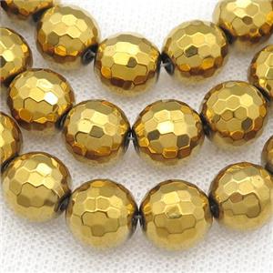 faceted round Hematite beads, gold plated, approx 8mm dia [HBOS223-8MM]