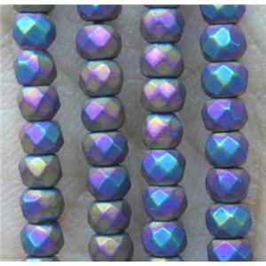 matte hematite beads, faceted rondelle, rainbow electroplated, approx 3x4mm [HBOS226]