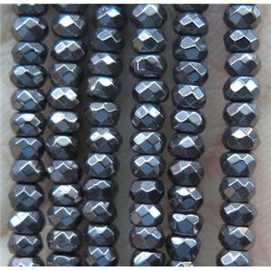 hematite bead, faceted rondelle, black electroplated, approx 3x4mm [HBOS228]
