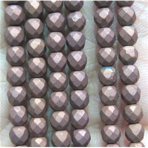 hematite beads, matte, faceted round, coffee electroplated, approx 4mm dia [HBOS231-4MM]