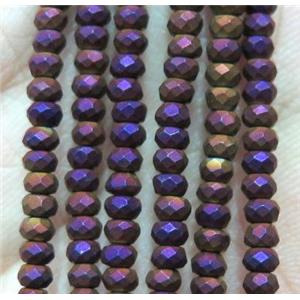 matte hematite beads, faceted rondelle, purple electroplated, approx 2x3mm [HBOS236-2X3MM]