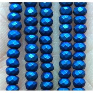 matte hematite beads, faceted rondelle, blue electroplated, approx 2x3mm [HBOS238-2X3MM]
