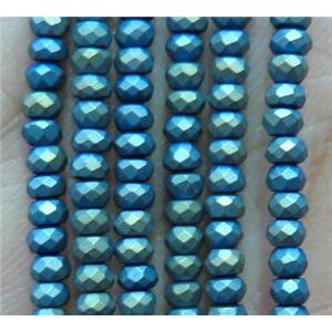 matte hematite beads, faceted rondelle, green electroplated, approx 2x3mm [HBOS240-2X3MM]