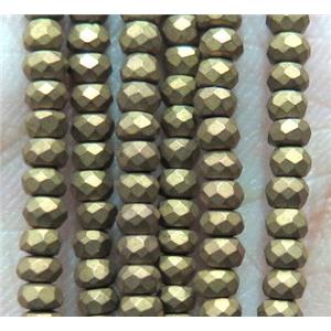 matte hematite beads, faceted rondelle, gold electroplated, approx 2x3mm [HBOS243-2X3MM]