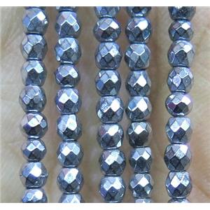 tiny hematite beads, faceted round, silver plated, approx 2mm dia [HBOS245-2MM]