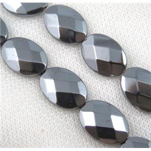 hematite beads, faceted oval, black, approx 13x18mm [HBOS257]