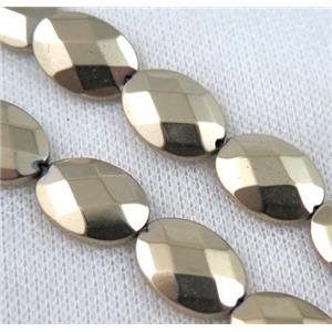 hematite beads, faceted oval, gold plated, approx 13x18mm [HBOS258]