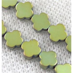 green Hematite Clover Beads, approx 4mm dia [HBOS350-4MM]