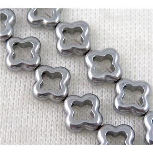 hematite beads, four-leaf clover, platinu plated, approx 12mm dia [HBOS499]