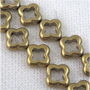 gold hematite beads, four-leaf clover, approx 12mm dia [HBOS500]