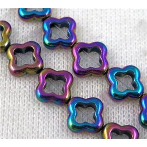 rainbow hematite beads, four-leaf clover, approx 12mm dia [HBOS502]