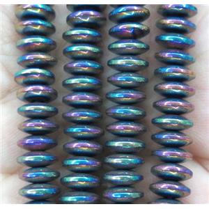 hematite disc heishi beads, rainbow electroplated, approx 3x12mm [HBOS504-12MM]