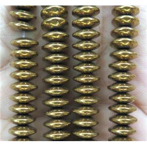 hematite disc heishi beads, gold plated, approx 3x12mm [HBOS510-12MM]