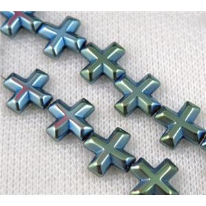 hematite cross beads, green electroplated, approx 12x12mm [HBOS511-12MM]