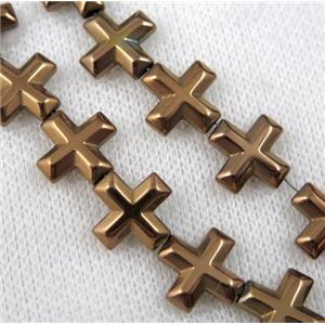 hematite cross beads, coffee electroplated, approx 10x10mm [HBOS512-10MM]