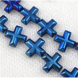 hematite cross beads, blue electroplated, approx 12x12mm [HBOS514-12MM]