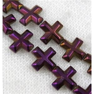hematite cross beads, purple electroplated, approx 12x12mm [HBOS515-12MM]