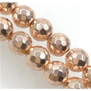 faceted round hematite beads, rose gold plated, approx 4mm dia [HBOS518-4MM]