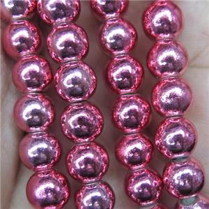 pink firelacquered Hematite Beads, round, approx 4mm dia [HBOS520-4MM]