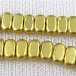 Hematite beads, oval, gold plated, approx 4x8mm [HBOS557]