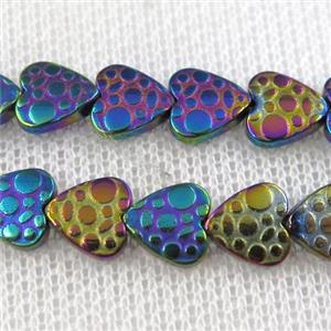 Hematite beads, matte heart, rainbow, approx 8mm dia [HBOS681]