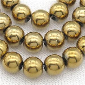 round Hematite beads, gold plated, approx 10mm dia [HBOS723-10MM]
