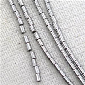 tiny hematite tube beads, platinum plated, approx 2x4mm [HBOS727-2X4MM]
