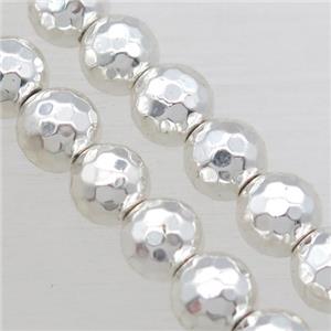 faceted round Hematite Beads, shiny silver plated, approx 3mm dia [HBOS729-3MM]