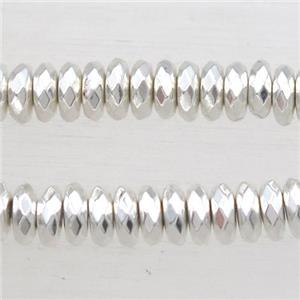 faceted rondelle Hematite Beads, shiny silver plated, approx 4x10mm [HBOS730-4X10MM]