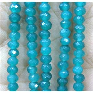 tiny jade bead, faceted rondelle, dye peacock green, approx 2x4mm [JDOT251]